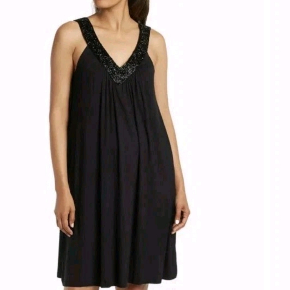 ♥️LOVESTITCH BRAND-(NWT)- Black SPARKLE beaded "V" NECK Dress Large
